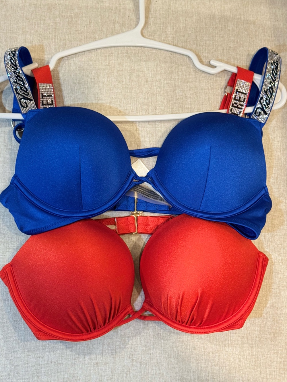 Victoria's Secret Blue and Red Push-Up Bikini Tops